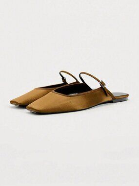 French Satin Women's Square Toe Mary Jane Mule Slip-On Loafers